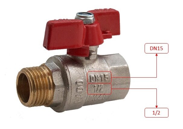 Обозначение типоразмеров шарового крана
