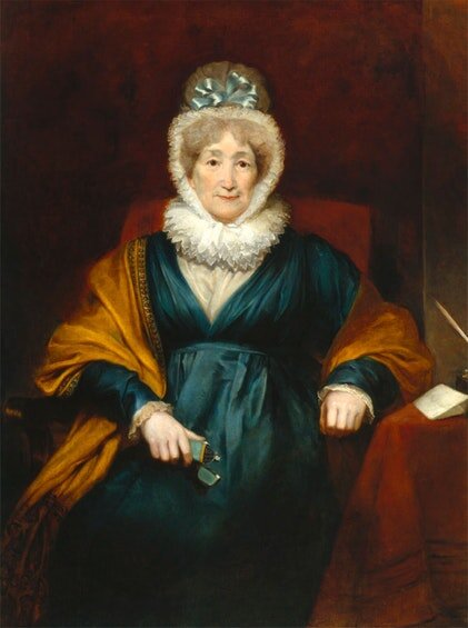 Ханна Мор — англійська письменниця, поетеса і драматург, член «Товариства синьої панчохи». Портрет роботи Генрі Пікерсгілла. Джерело: Національна портретна галерея в Лондоні / npg.org.uk