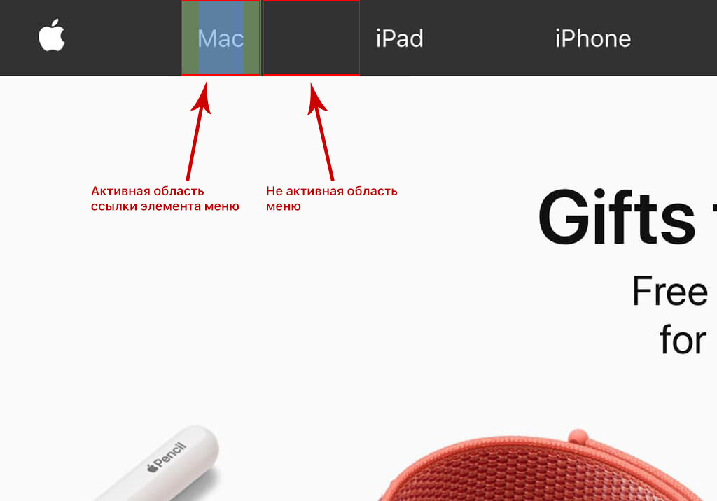 Элементы меню и расстояние между ними