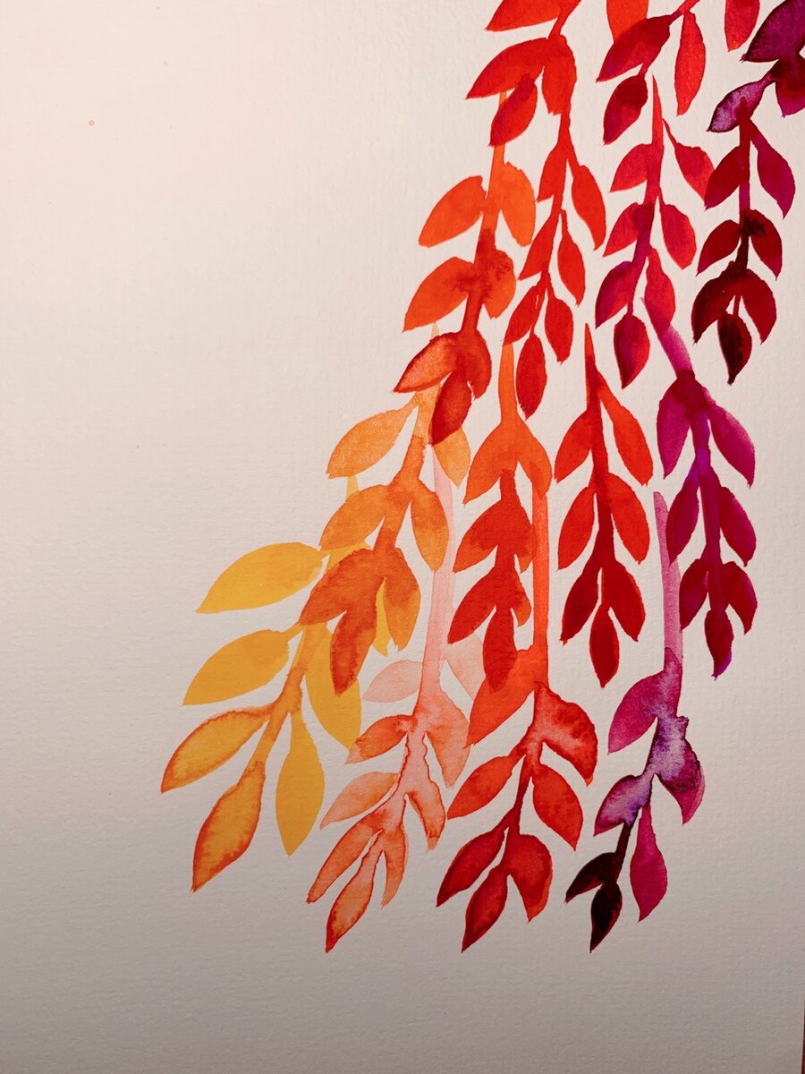 И дальше была целая кипа однотипных листочков, чтобы вспомнить как смешиваются цвета, как ведут себя разные кисти