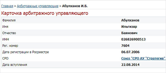 Образец карточки финуправляющего