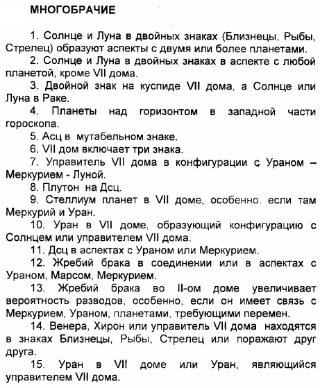 Многобрачие в натальной карте. Источник: Книга А.С. Проводниковой - "Синастрическая астрология" (Ижевск, 2008 г).