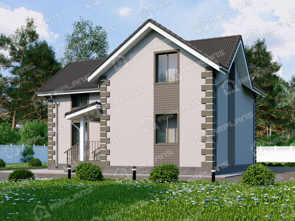 Фото 2 двухэтажного дома из блоков с мансардой и 5 спальнями . 140 кв м . Источник arplans.ru Проект К-050