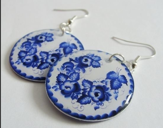 Серьги, Гжель