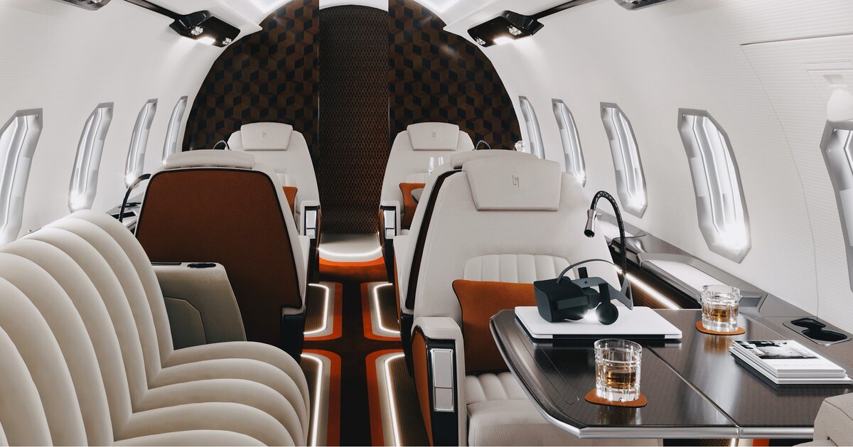 Bombardier Challenger 350 вдохновленный яркими красками 60-х годов прошлого века