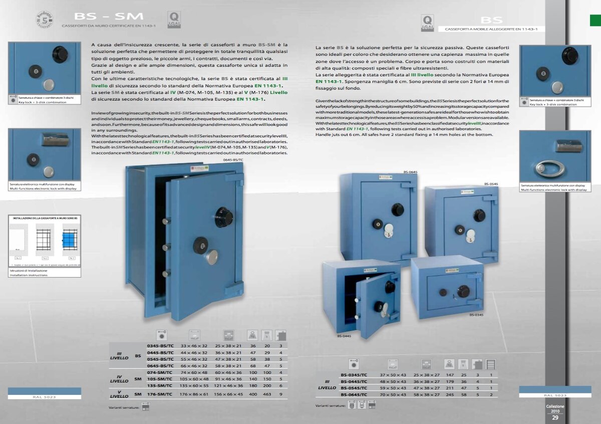 Испанские сейфы Baussa серий BSW и BSF в итальянском каталоге Bordogna 2010 года