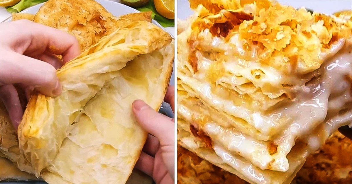 Торт из слоёного теста со сгущенкой