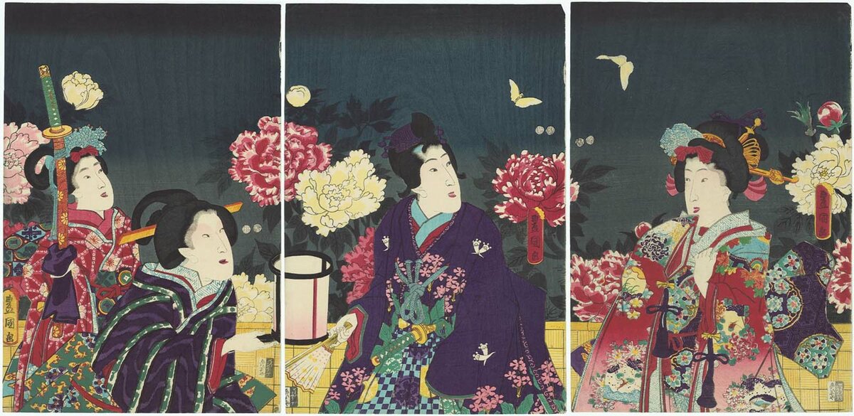 Artist:Utagawa Kunisada Title:Viewing Peonies at Night Date:1847-52