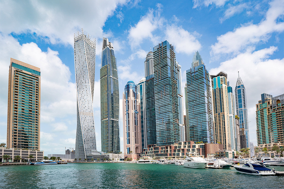Небоскрёбы в районе Dubai Marina.