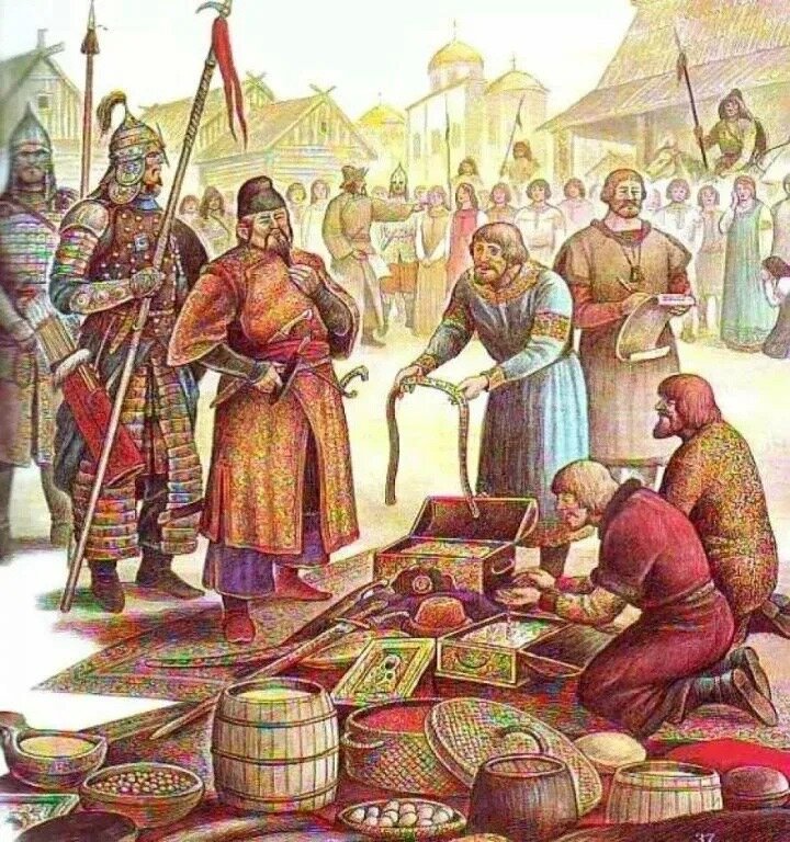 Так художник представляет сбор дани - тащат кто что может