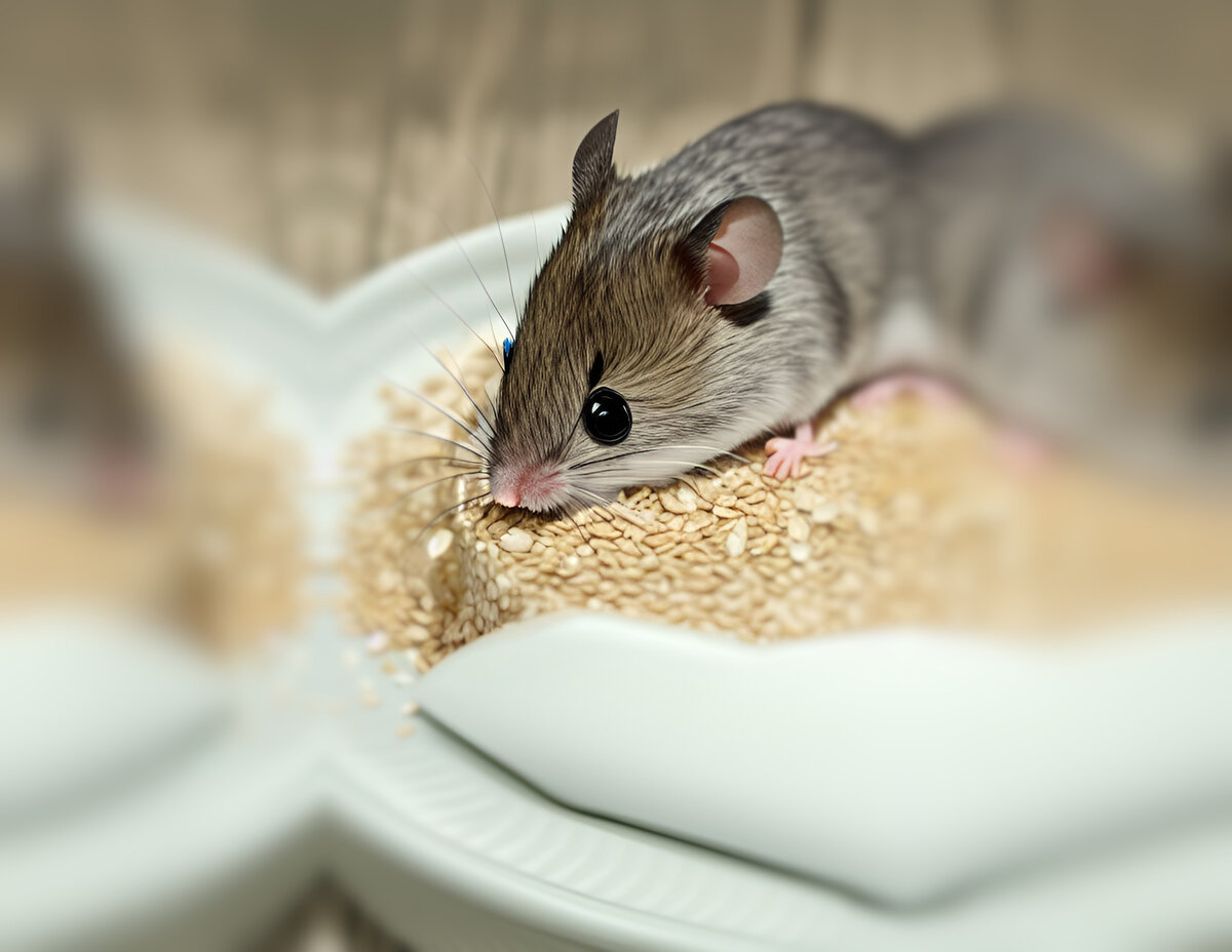 Мышь ест зерно