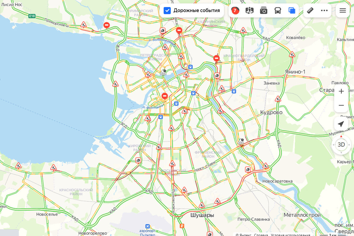 Карта загруженности дорог спб