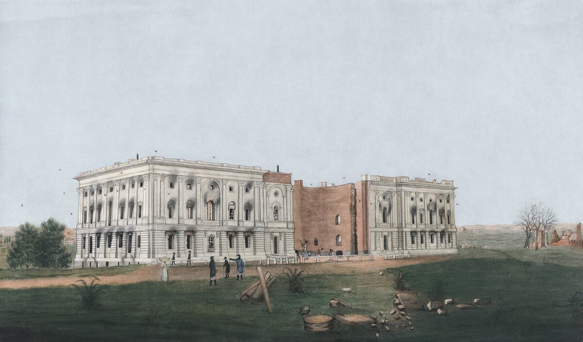 Капитолий после сожжения Вашингтона, 1814 год.