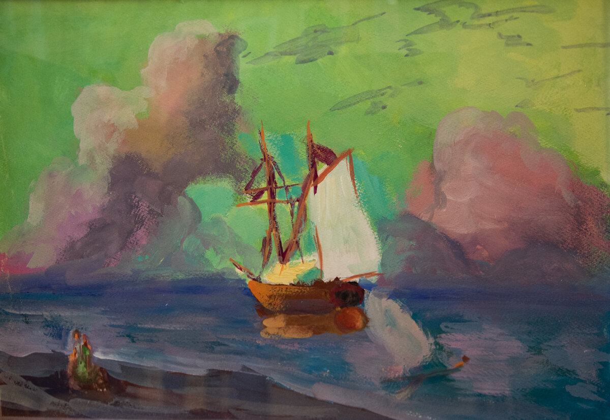 По мотивам И. Айвазовского «Закат», автор Иван Пристинский, гуашь/бумага, 30x40, 2022