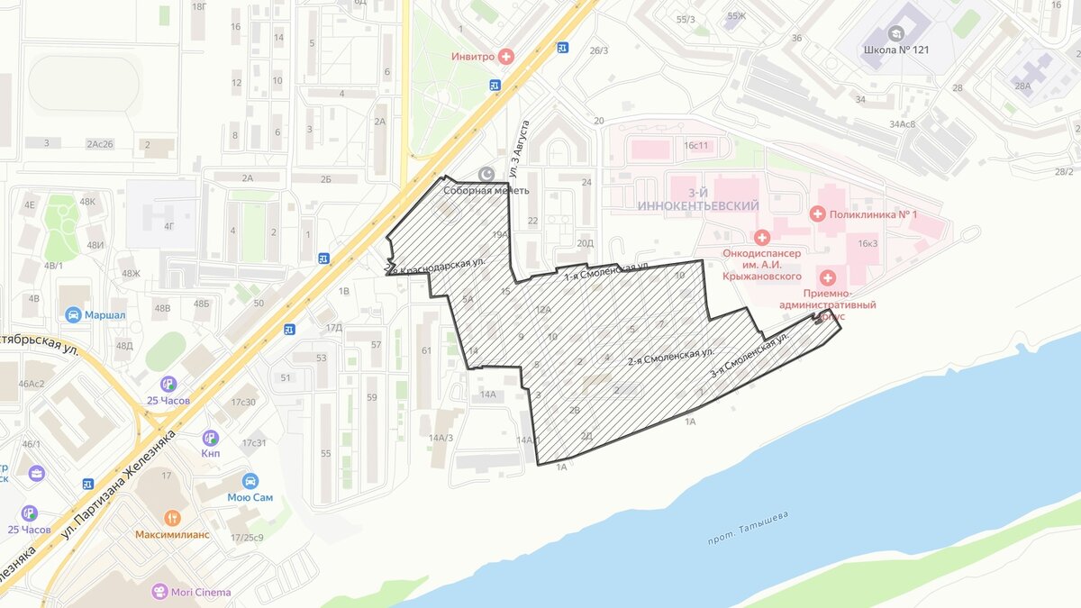     В Красноярске готовятся отдать под застройку участок в 11 гектаров между Партизана Железняка и берегом Енисея. В этом районе находится онкоцентр.