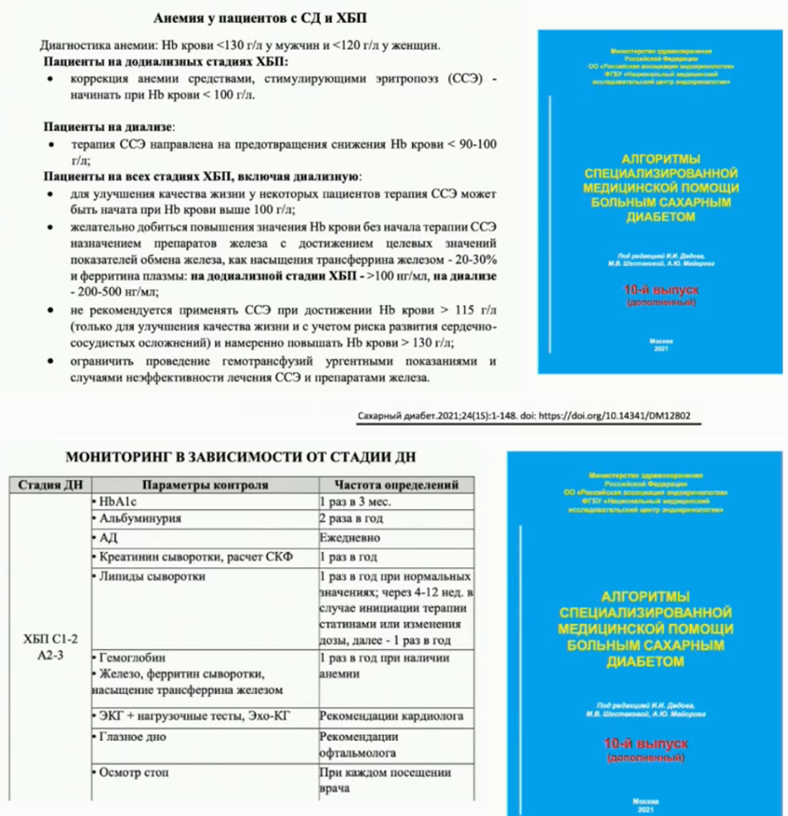 При продвинутых стадиях ХБП надо  каждые 6 месяцев назначать анализы на гемоглобин, а также железо, ферритин, насыщение трансферрина железом