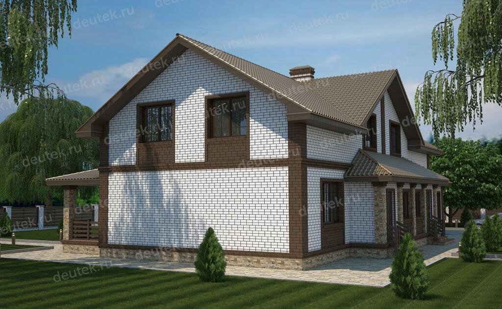 Проект таунхауса 329 м2 из газобетона с гаражом и террасой - DT0317