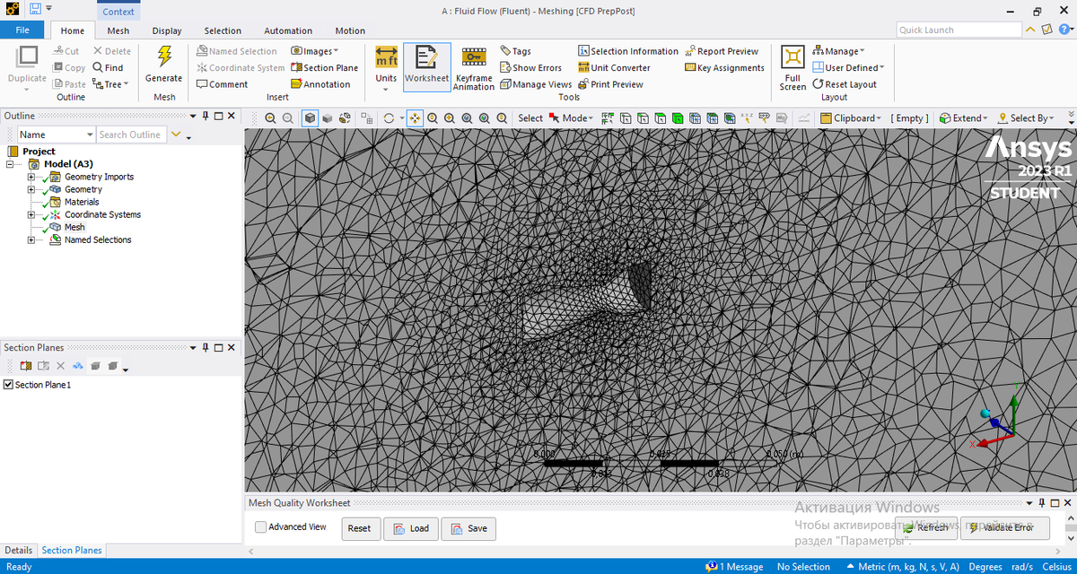 Топология расчетной сетки для "Юрмалчанки" в ANSYS Meshing.