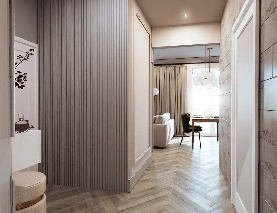 Панорамные окна и камин. Аристократичный интерьер на площади всего 40 кв.м.