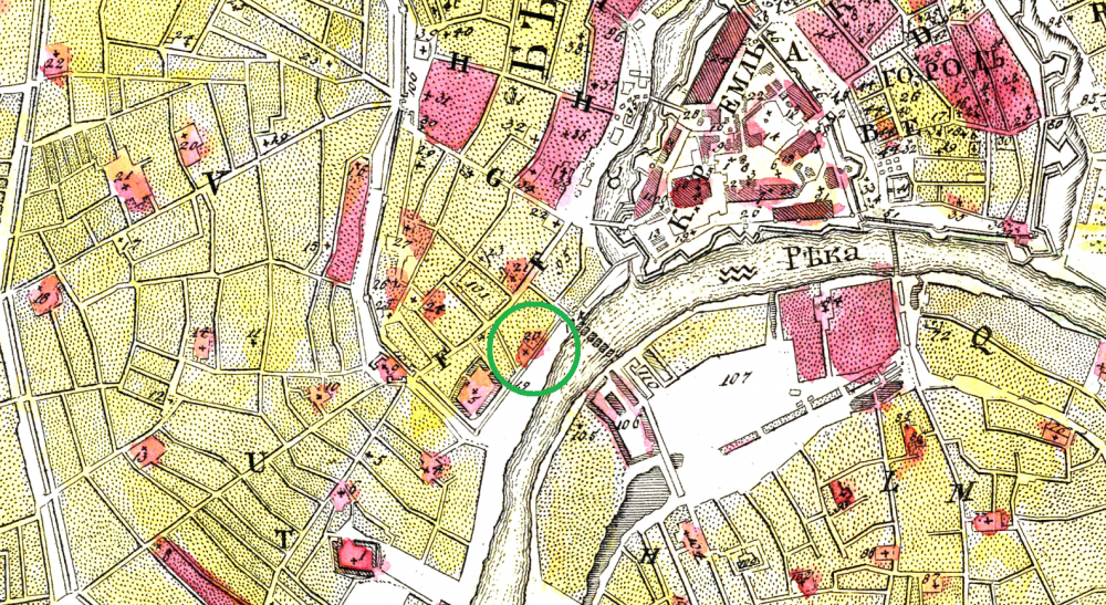 Местонахождение Крымского брода на Мичуринском плане 1739 года (взято из открытых источников)