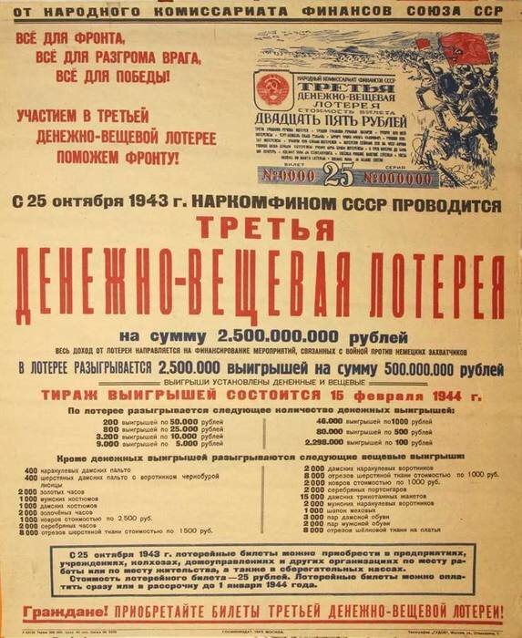 Плакат. Автор: Голованов Л. Госфиниздат. Москва г. 1943 г. Бумага, печать художественная. 52,3х74 см. Из музейной коллекции Тобольского историко-архитектурного музея-заповедника 
