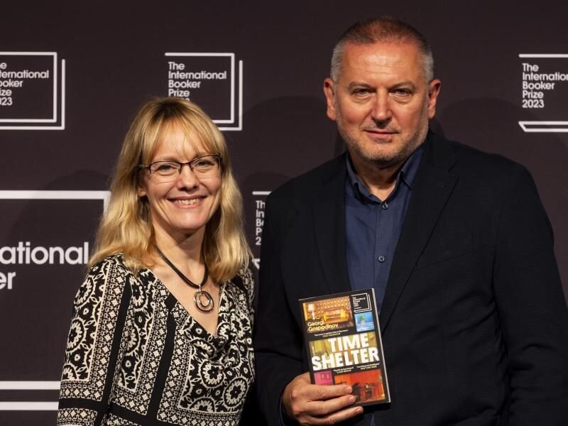 Angela Rodel, translator, and author Georgi Gospodinov, shortlisted for Time Shelter, International Booker Prize 2023 © David Parry