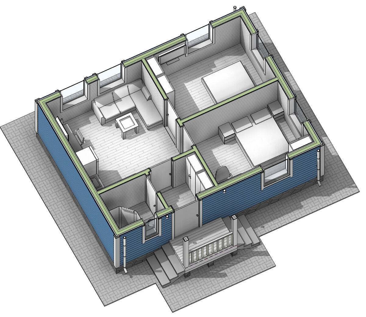 Простой какрасный домик 6х8 с 2 спальнями. Обзор проекта + смета на ...