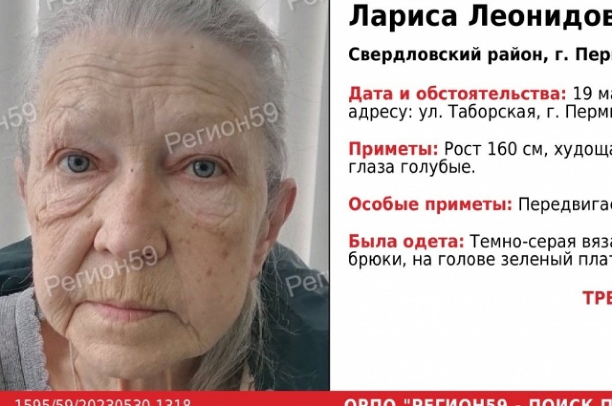    В Перми во время прогулки пропала 68-летняя женщина на кресле-коляске