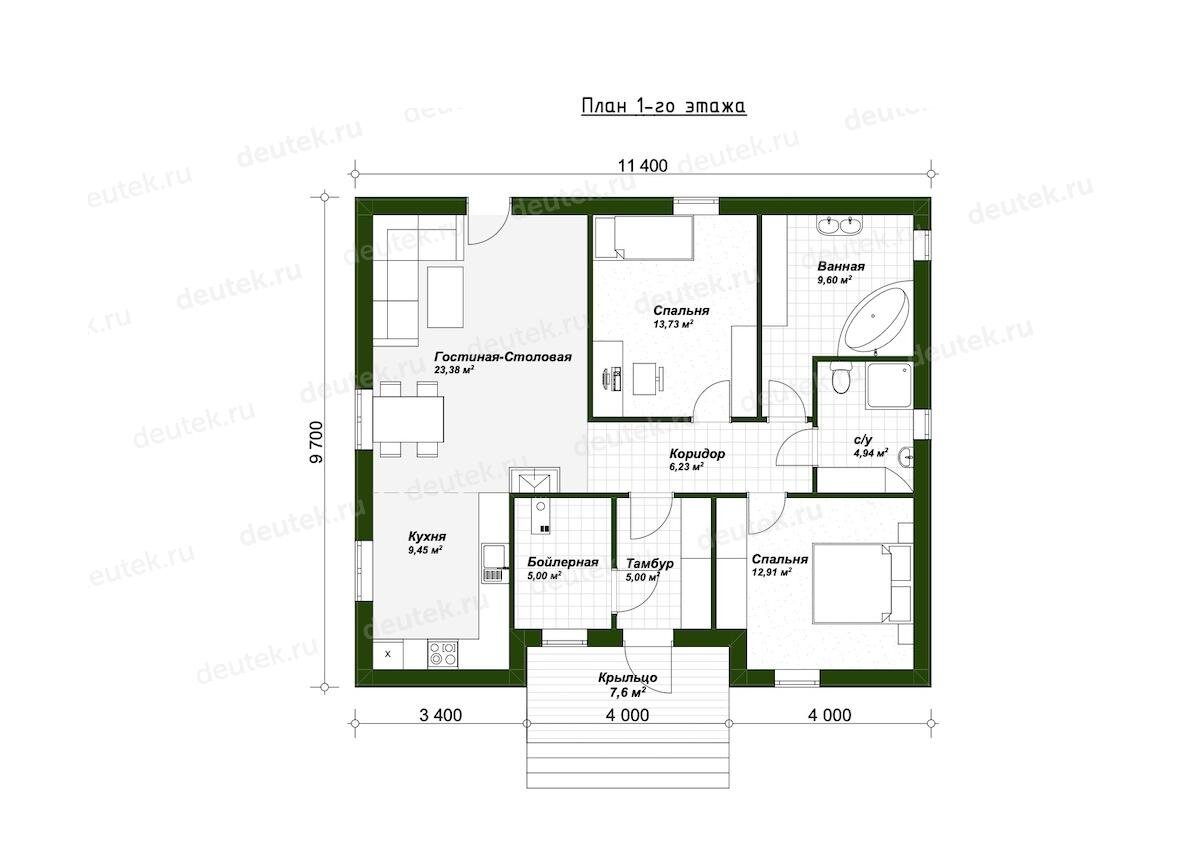 Проект одноэтажного дома 90 м2 | DEUTEK - проектирование домов | Дзен