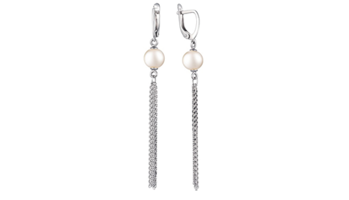 Серебряные серьги кисточки De Fleur 52702S1 с белым жемчугом