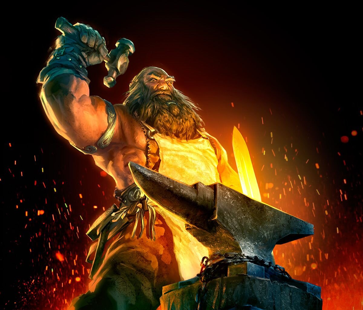 Эпичный гном (или просто мускулистый бородатый человек) кует клинок. Изображение из открытых источников