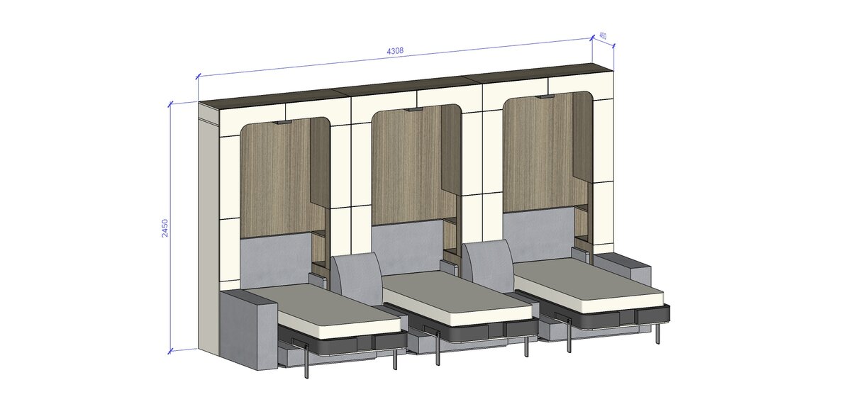 Проект нашего кейса с тремя кровать-трансформерами


