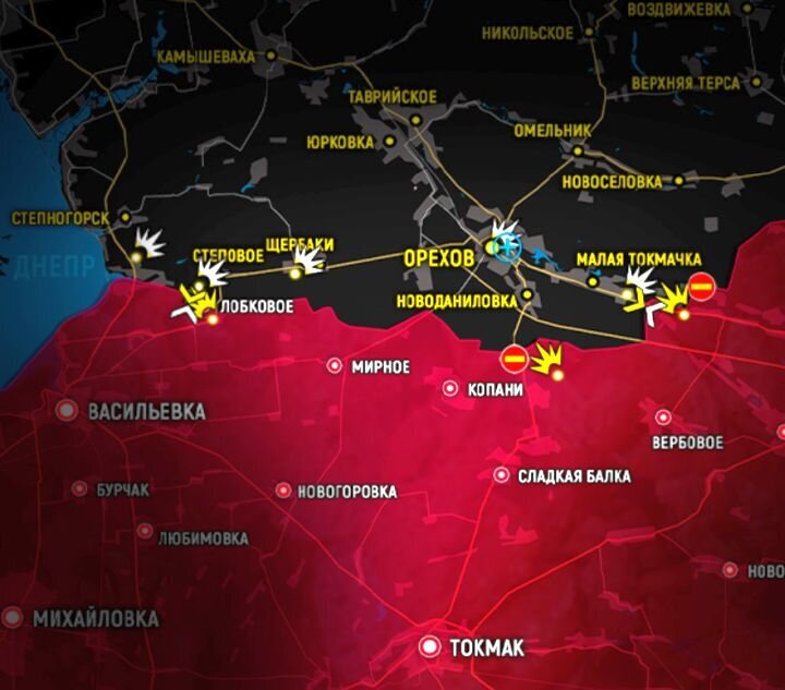 Карта боевых действий Токмаковском направлении на 11 июня 2023 года. Источник: t.me/readovkanews