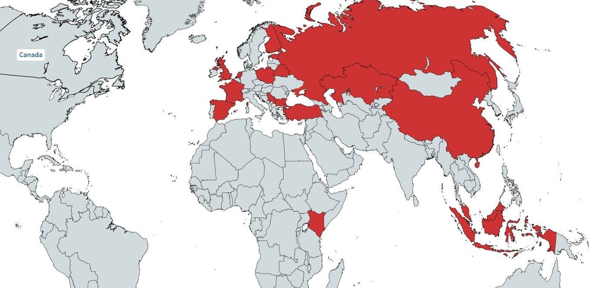 Вот те страны, откуда заходили гости на мой канал за последние 30 дней... (Источник: сайт mapchart.net)