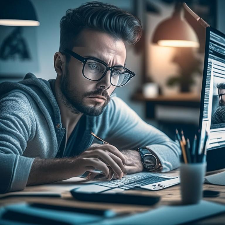 Результат генерации по запросу "Онлайн-репетитор размышляет, как стать топовым блогером", стиль: 4k