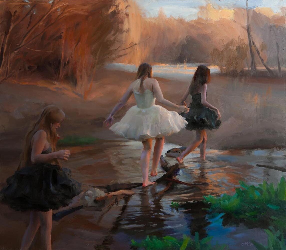 Через ручей, холст, масло