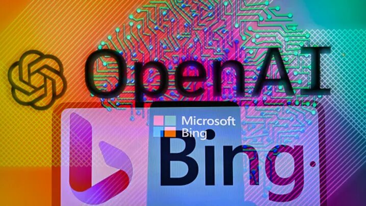 OpenAI отображается на экране с двойной фотоэкспозицией Microsoft Bing на мобильном устройстве, как показано на этой фотоиллюстрации.