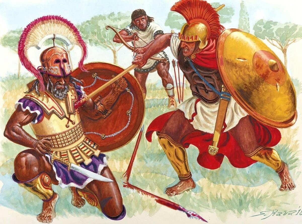 Римский воин побеждает этруска. Картина современного художника.