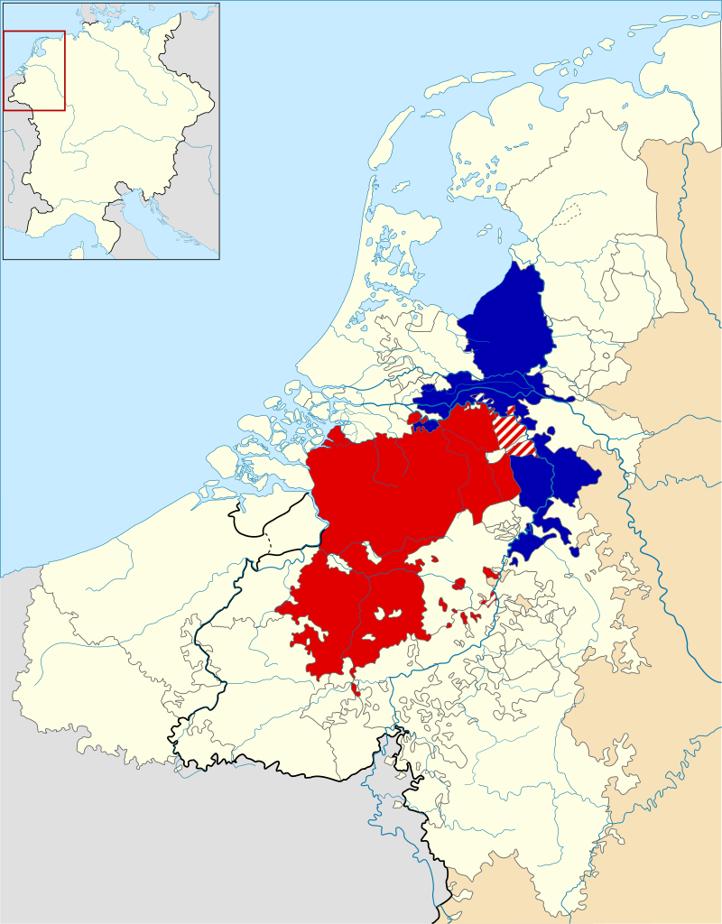 Брабант (красным) и Гелдерн в 1350 году