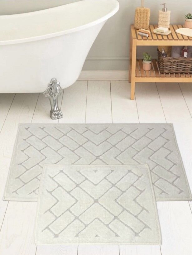 Комплект ковриков для ног в ванную 2 шт. "Karven" Parke кремовый/krem 50*60 см, 60*100 см