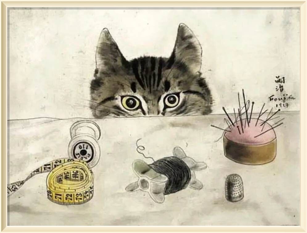 Цугухару Фудзита / Tsuguharu Foujita / 1886 - 1968 /  Кошка у стола, 1927