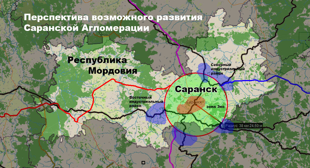 Предлагаемая перспектива развития Саранской  агломерации на основе  кольцевой  автодороги из федеральных трасс