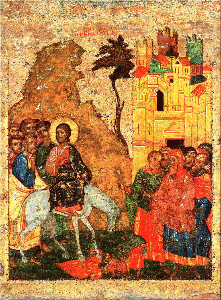 Вход Господень в Иерусалим. Русская икона XIV века