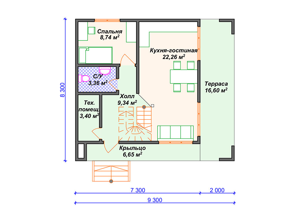 Каркасный дом с плоской крышей 8х9 м. | Arplans.ru - проекты домов | Дзен