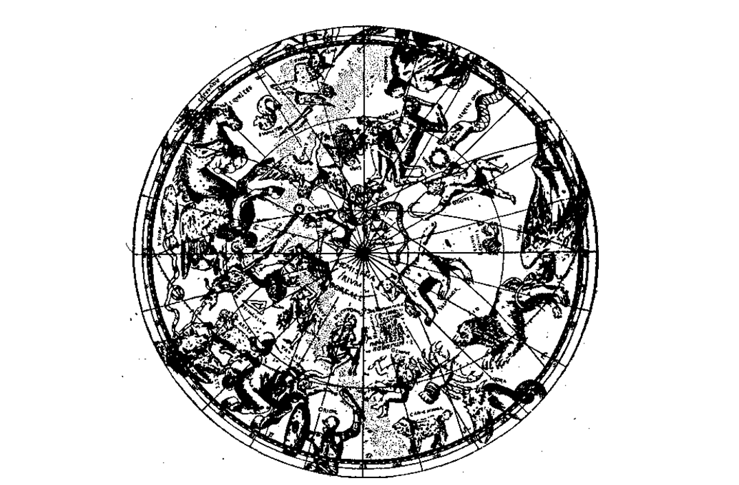 Фигуры созвездий околополярной области в старинном звездном атласе