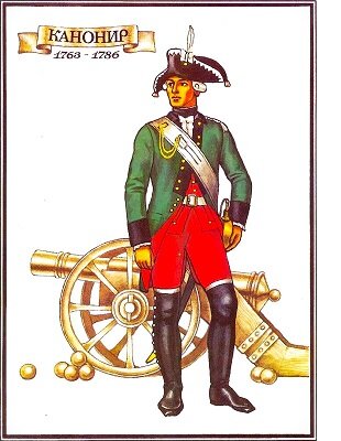 Канонир артиллерийской команды пехотного полка (1763-1786 гг.)