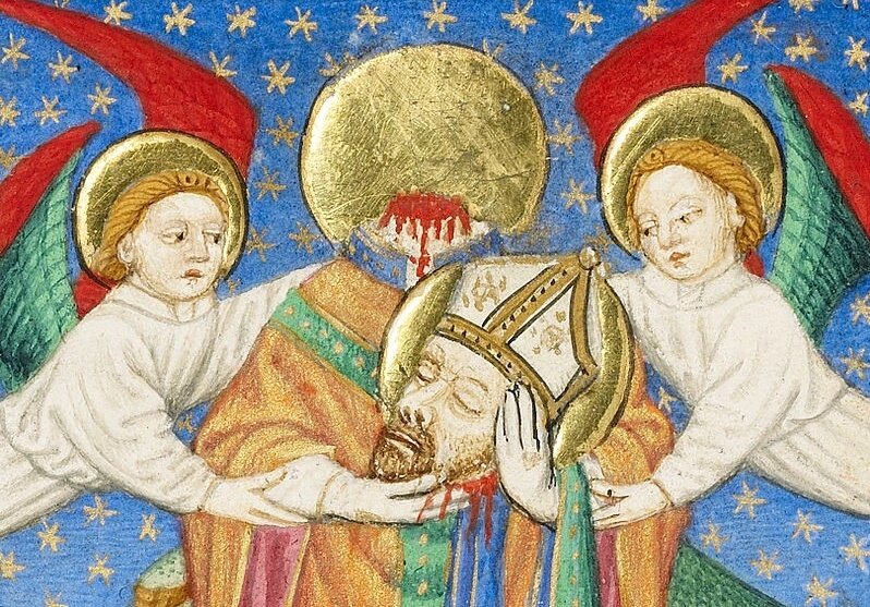 ▪️Святой Дионисий. Миниатюра из часослова мастера сэра Джона Фастольфа. 1430-1440. Музей Пола Гетти, Калифорния.