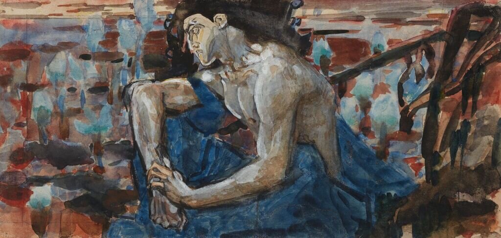 Эскиз к работе "Демон сидящий", акварель бумага