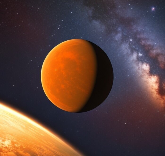 Воображаемая экзопланета. Продукт нейросети по моему описанию.