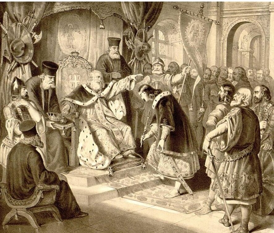 "Сербский великий жупан Стефан Неманя передаёт власть сыну Стефана" А. Йованович